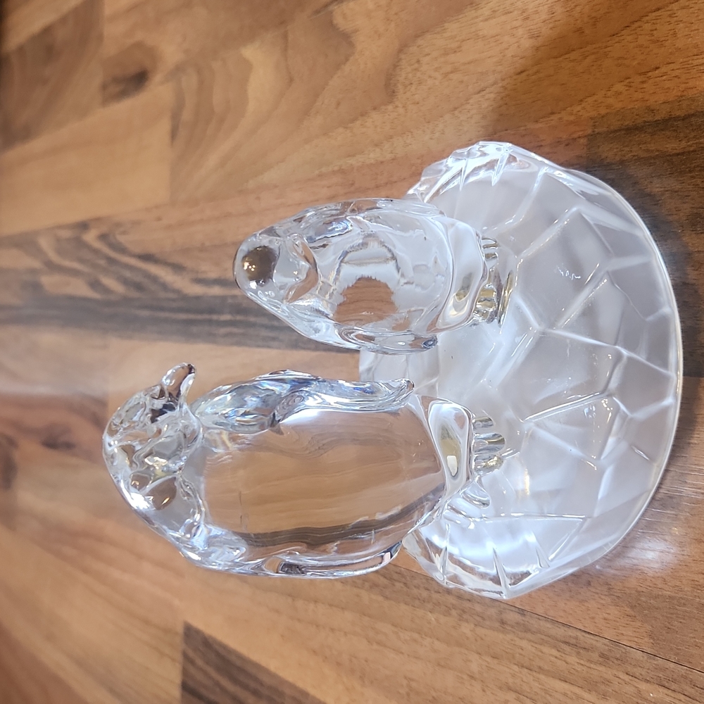 Royal Crystal Mother & Baby Penguin On Frosted Base Paperweight